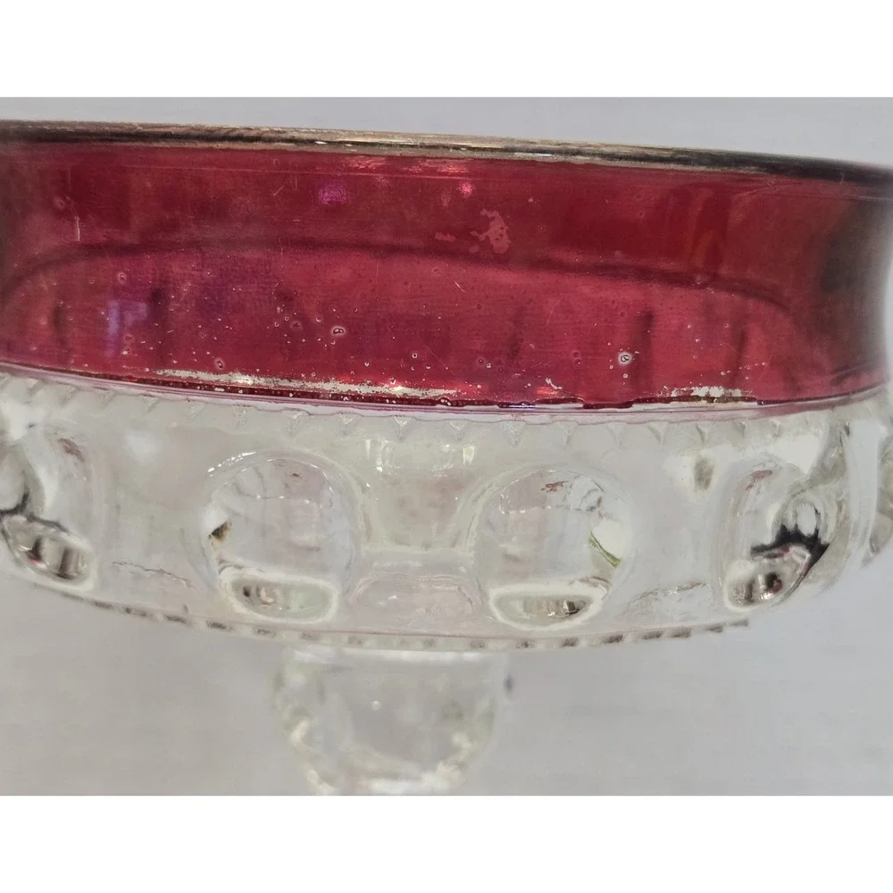 Vintage Indiana Glass King's Crown Ruby Flash Pedestal Compote Candy Dish Bowl